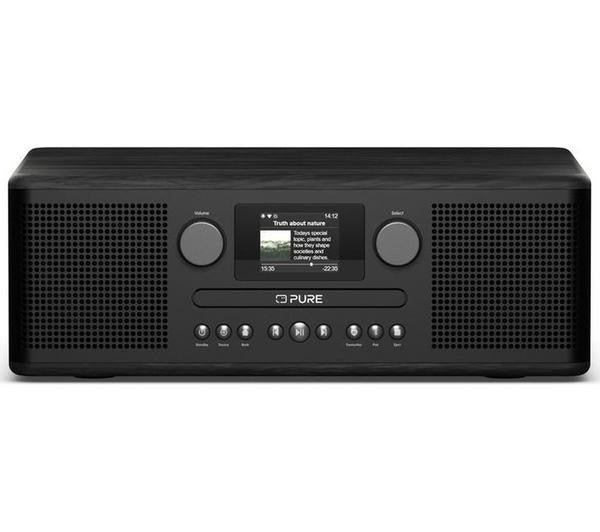 PURE CLASSIC C-D6i DAB+ FM SMART BLUETOOTH CD PLAYER RADIO ALARM BLACK & ASH front view with display