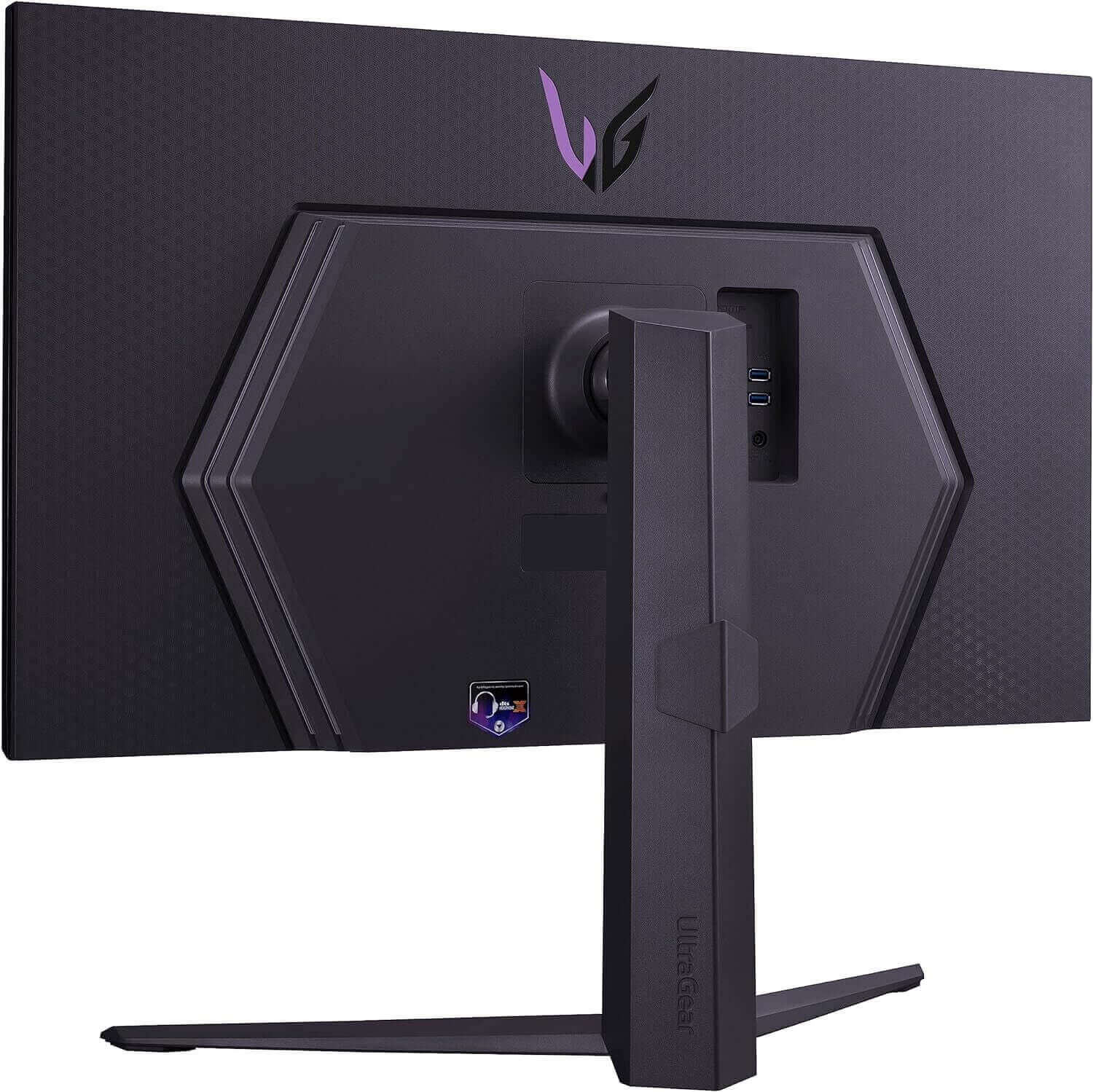 Back view of LG UltraGear 32GR93U gaming monitor showcasing stylish design and PD ports.