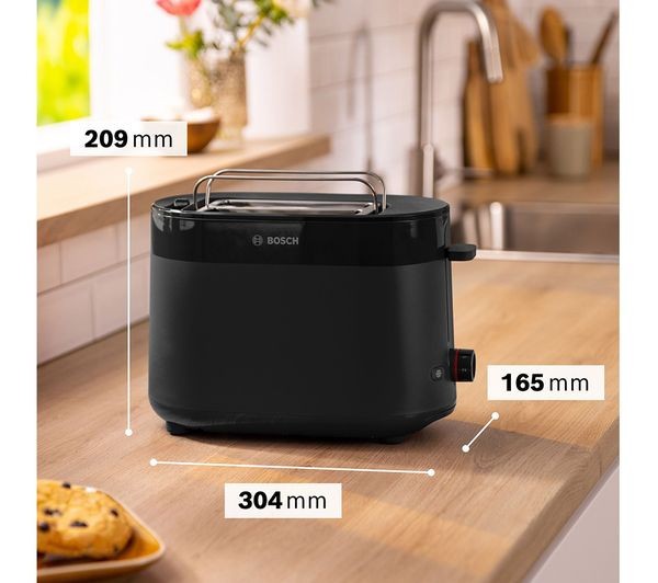 BOSCH MyMoments DELIGHT TAT2M123GB 950W 2 SLICE TOASTER DEFROST FUNCTION BLACK