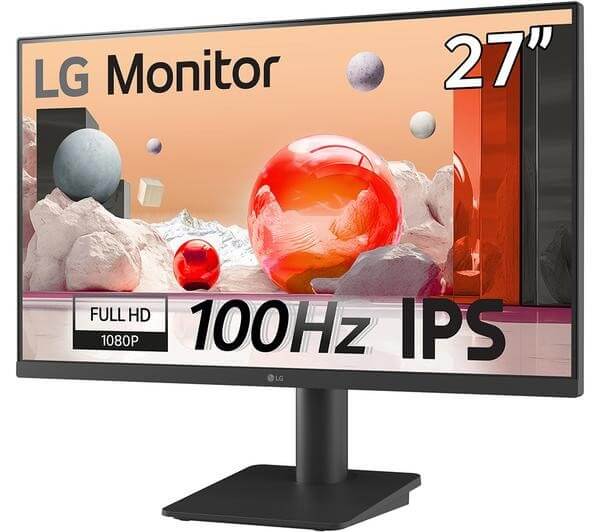 LG 27MS550 27" MONITOR LCD IPS FULL HD 1080P 250 cd/m² 1000:1 5MS 100Hz 2x HDMI display showcasing 27 inch size and vibrant visuals.