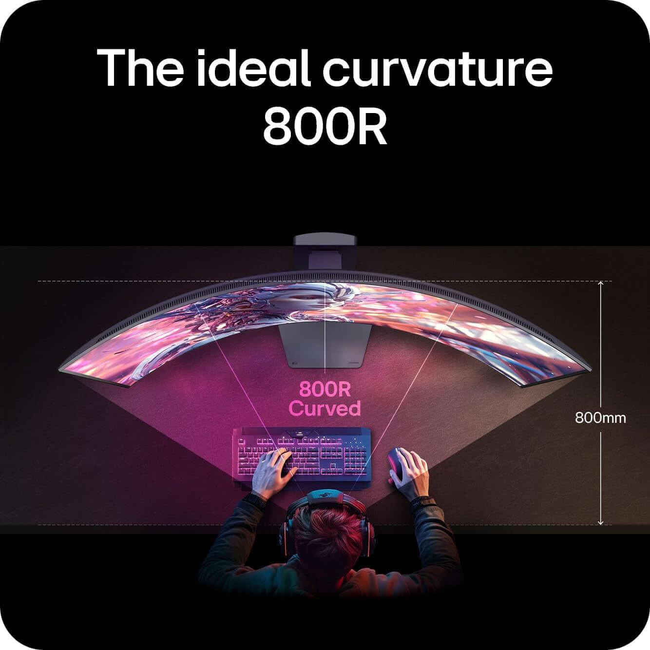 LG 45" OLED GAMING MONITOR GX9 ULTRAGEAR 5K2K DUAL 5K ULTRAWIDE CURVED 45GX950A with ideal 800R curvature design.
