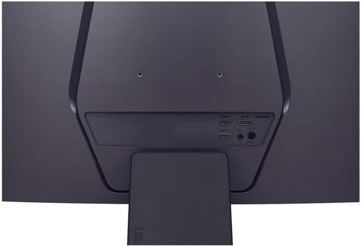 Back view of LG 32GS60QC-B gaming monitor showing ports and stand design.