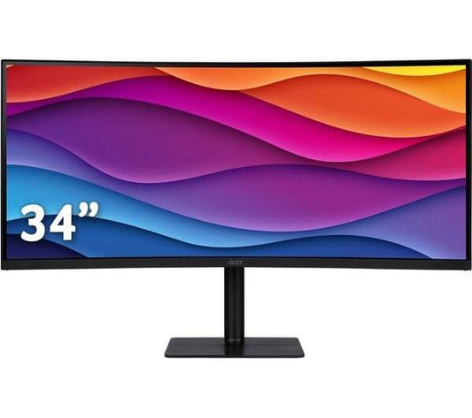 ACER CZ342CUR 34" MONITOR WIDE QUAD HD 1440P CURVED VA LCD HDMI DISPLAYPORT with colorful abstract background.
