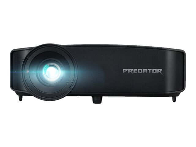 ACER PREDATOR GD711 4K ULTRA HD GAMING PROJECTOR 2160P 240Hz SPEAKER HDMI NEW in black with lens shining light.