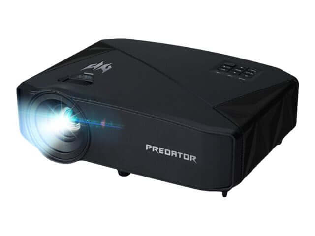 ACER PREDATOR GD711 4K ULTRA HD GAMING PROJECTOR 2160P 240Hz SPEAKER HDMI NEW in black with projector lens glowing