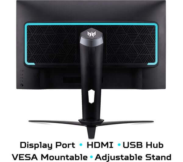 ACER PREDATOR XB273U QUAD HD 1440P 27" IPS LCD MONITOR 1MS HDMI DISPLAYPORT back view with ports and adjustable stand