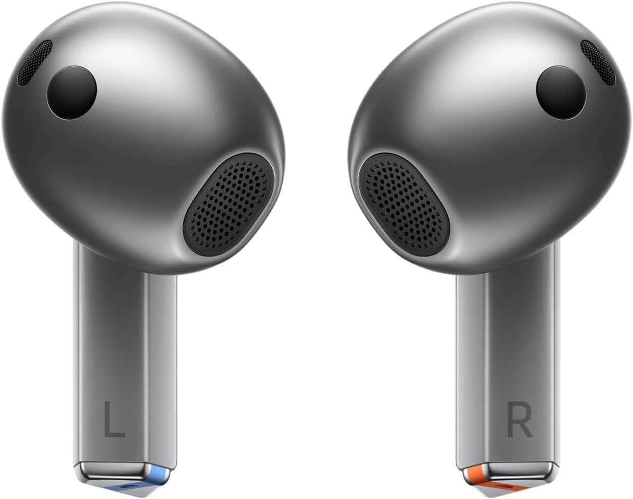 SAMSUNG GALAXY BUDS3 true wireless earphones in silver with active noise cancelling features, showing left and right earbuds.