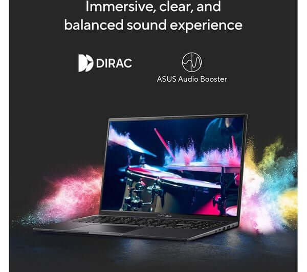 ASUS VIVOBOOK 16X K3605ZF 16" LAPTOP CORE i5-12450H 512GB SSD 16GB RAM WIN 11 with Dirac and ASUS Audio Booster features.