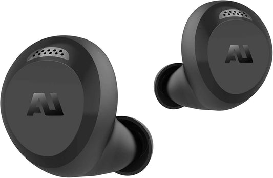 AUSOUNDS AU-STREAM HYBRID WIRELESS HEADPHONES BLUETOOTH NOISE-CANCELLING BLACK earphones in sleek black design.