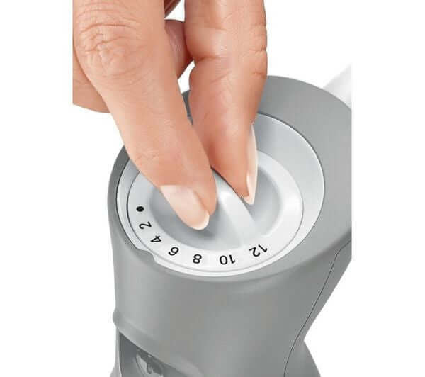 Bosch ErgoMixx hand blender 600W showing speed setting adjustment dial for customizable blending options.