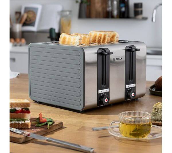 BOSCH SILICONE TAT7S45GB 1800W 4 SLICE TOASTER STAINLESS STEEL GRAPHITE GREY