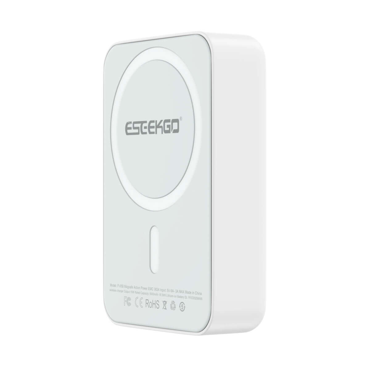 Eseekgo 10000mAh magnetic wireless power bank on a white background with charging logo.