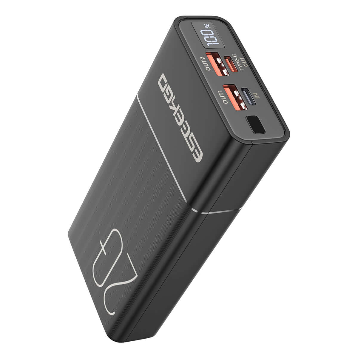 Eseekgo 20000mAh fast charging power bank with digital display and multiple charging ports.