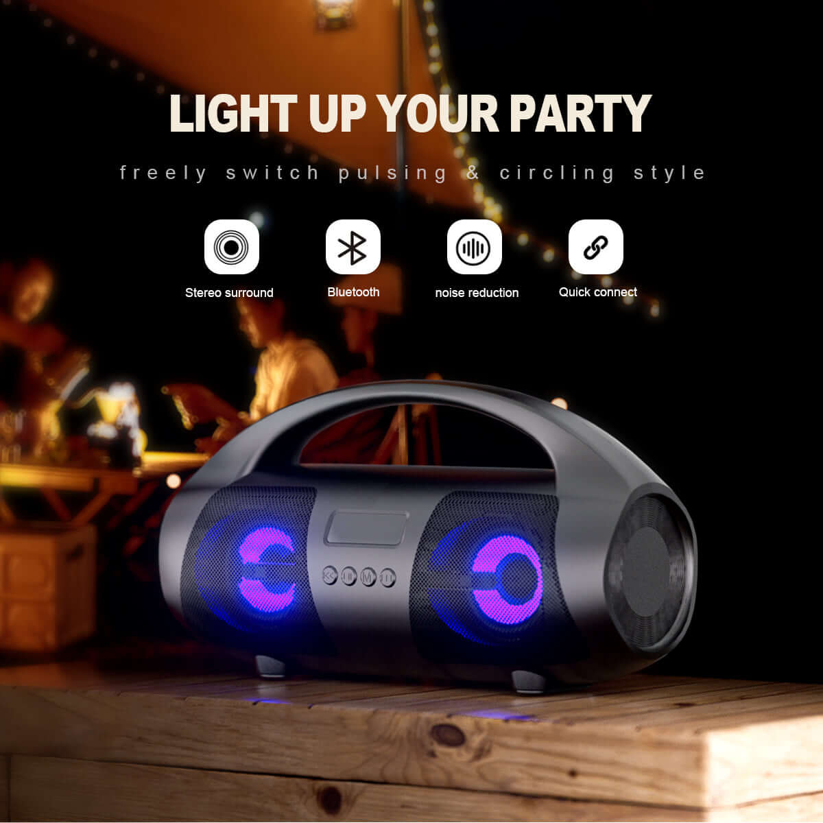 High-power Outdoor Wireless Speaker with audio amplifier board with FM radio and multi playback modes - microSD, Aux Input, USB flash drive