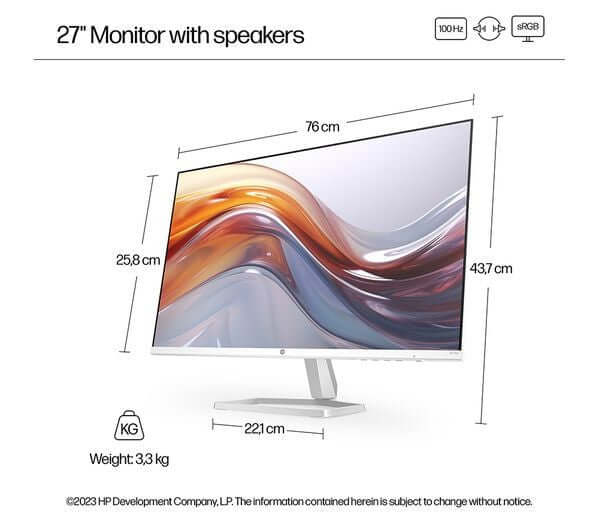 HP SERIES 5 527SA FULL HD 27" IPS LCD MONITOR 1080p 100Hz 5MS MONITOR HDMI VGA specifications and dimensions