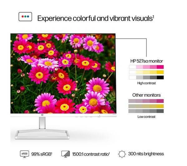 HP SERIES 5 527SA FULL HD 27" IPS LCD MONITOR 1080p 100Hz 5MS MONITOR HDMI VGA showcasing vibrant flower visuals.