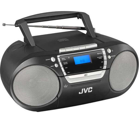 JVC RC-D322B BOOMBOX WIRELESS BLUETOOTH DAB+ FM BLACK CD CASSETTE PLAYER USB with speakers and LCD display