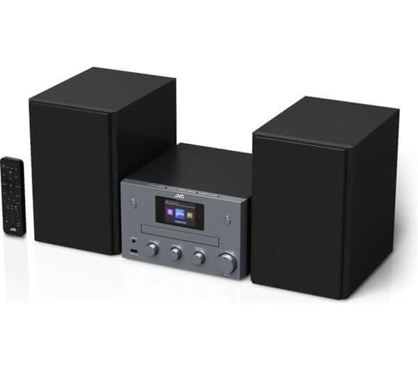 JVC UX-D425B BLUETOOTH TRADITIONAL 100W HI-FI SYSTEM DAB+ FM CD PLAYER DAB+ USB with two speakers and remote control.