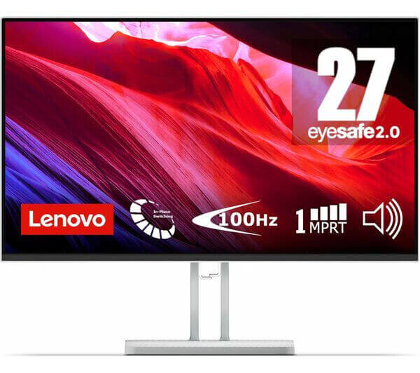 LENOVO L27i-4A 27" Full HD IPS Monitor with 100Hz refresh rate, 1ms response time and built-in speakers in grey.