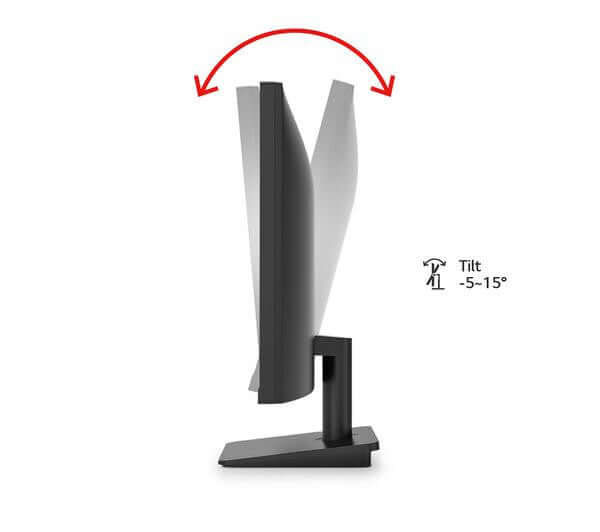 LG 25MS500 24.5" MONITOR FULL HD 1080P IPS LCD 250 cd/m² 100HZ 1000:1 5MS HDMI showcasing adjustable tilt feature.