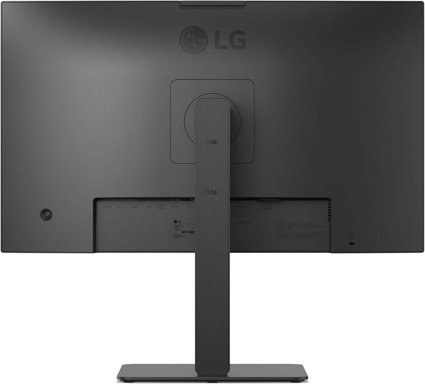 LG 27BA850-B 27-inch IPS monitor back view with height adjustable stand and wall mount option.
