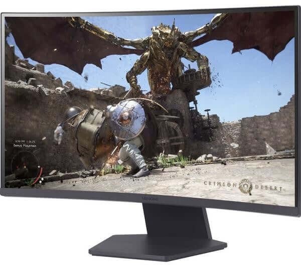 LG 27GS60QC-B 27" GAMING MONITOR ULTRAGEAR QUAD HD 1440P CURVED 180Hz 1MS HDMI displaying intense gaming action.