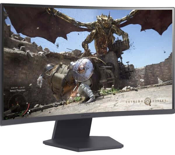 LG 27GS60QC-B 27" GAMING MONITOR ULTRAGEAR QUAD HD 1440P CURVED 180Hz 1MS HDMI displaying an epic gaming scene.
