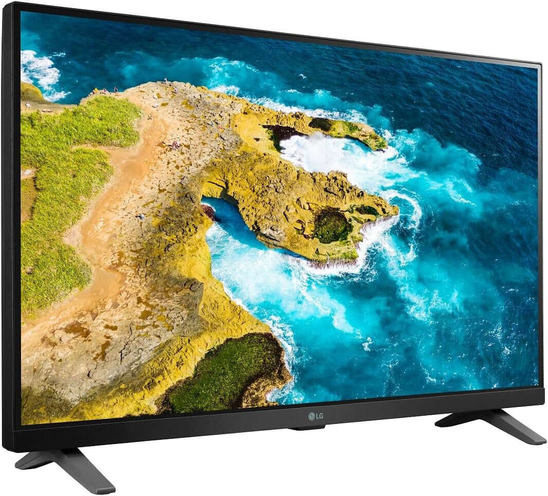 LG 27TQ625S 27" TV SMART LED FULL HD MONITOR WIFI FREESAT HD HDMI USB BLACK displaying vibrant coastal scenery.