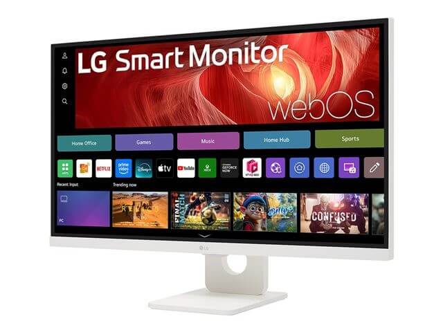 LG 27U731SA-W 27" SMART 4K MONITOR UHD ULTRA HD IPS 2160P 5MS HDR10 HDMI WHITE displaying webOS interface.