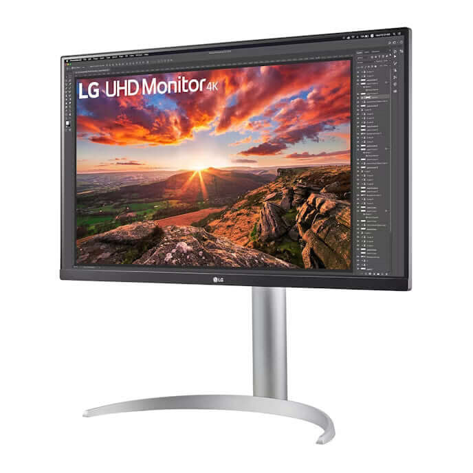 LG 27UP850K 27" 4K MONITOR ULTRA HD IPS 2160P 60HZ 1MS HDMI DISPLAYPORT USB-C displaying vibrant landscape.