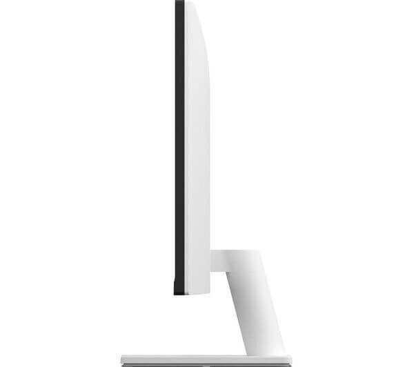 Side view of LG 27US500-W 27" UHD 4K monitor in white color, showcasing its slim design and modern stand.