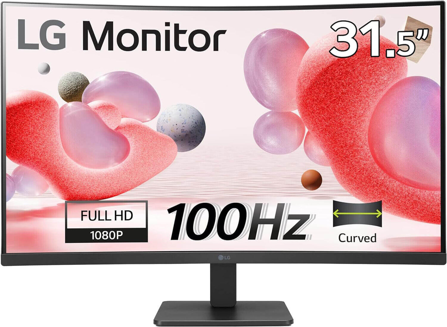 LG 31.5 inch curved monitor with Full HD 1080P resolution and 100Hz refresh rate.