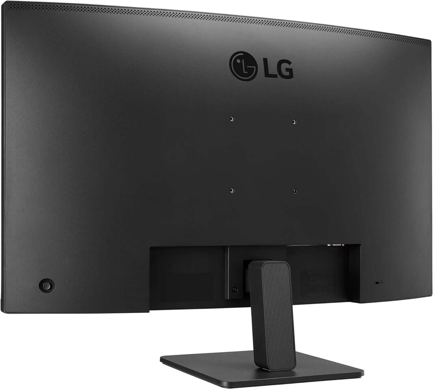 Back view of the LG 32MR50C-B monitor showcasing its sleek design and stand.