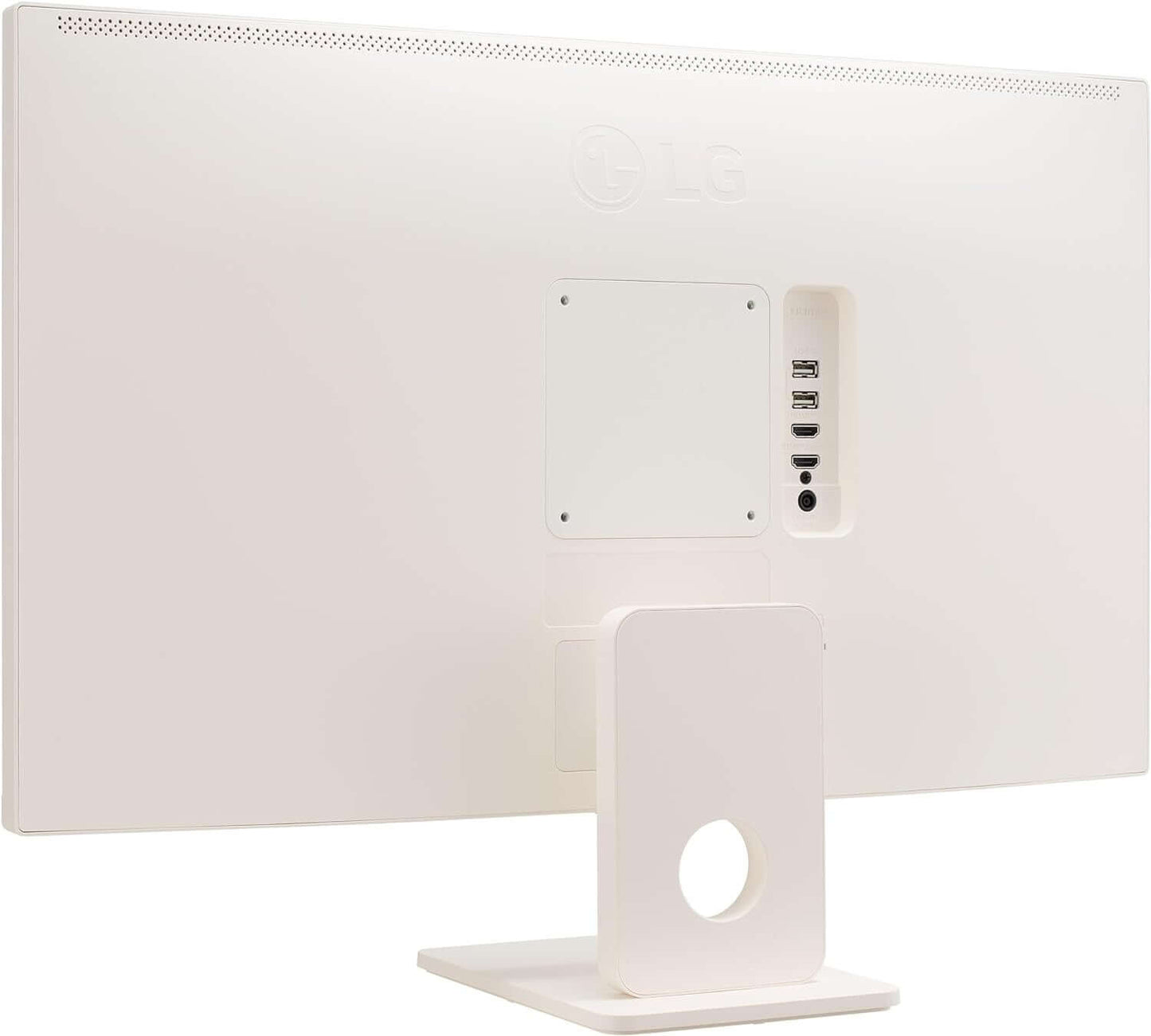 Back view of LG 32SR50F-W 32" MONITOR MYVIEW SMART FULL HD HDR 1080P IPS WHITE 5MS HDMI USB with ports.
