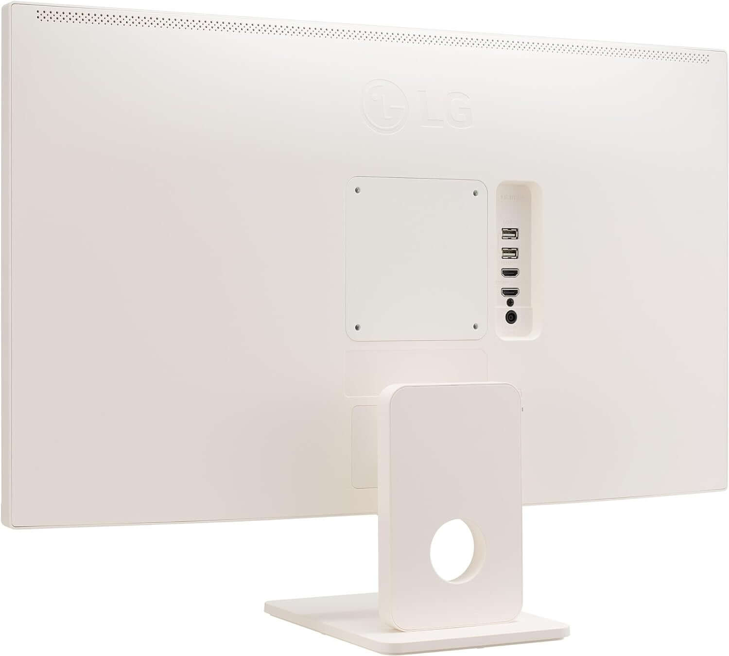 Back view of LG 32SR50F-W 32" MONITOR MYVIEW SMART FULL HD HDR 1080P IPS WHITE 5MS HDMI USB with ports.