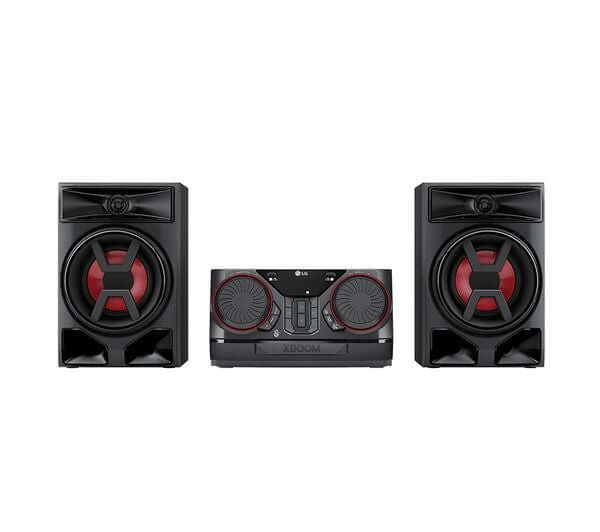 LG CK43N STEREO SYSTEM HI-FI  XBOOM 300W BLUETOOTH TRADITIONAL USB AUX IN BLACK, showcasing powerful speakers and modern design.
