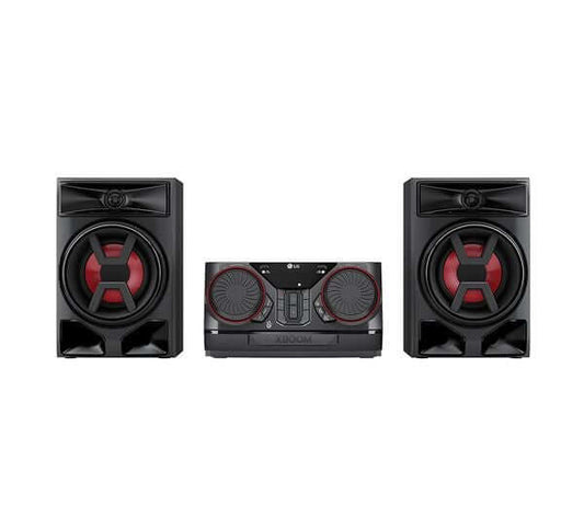 LG CK43N STEREO SYSTEM HI-FI  XBOOM 300W BLUETOOTH TRADITIONAL USB AUX IN BLACK, showcasing powerful speakers and modern design.