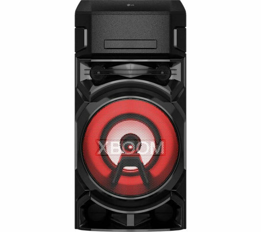 LG ON5 PARTY SPEAKER XBOOM WIRELESS BLUETOOTH MEGASOUND DAB+ HIFI STEREO CD USB close-up view of the speaker design.