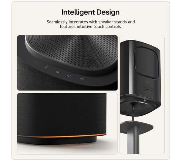 LG SOUND SUITE M5 WIRELESS SPEAKER BLUETOOTH 5.4 WIFI DOLBY ATMOS FLEXCONNECT with touch controls and speaker stand integration.