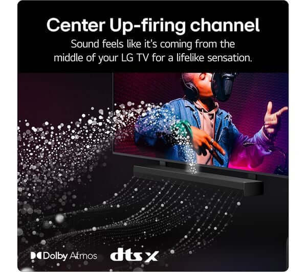 Center Up-firing channel sound experience with LG US70TR SOUNDBAR HOME CINEMA 5.1.1 WIRELESS SUBWOOFER DOLBY ATMOS RRP £699.