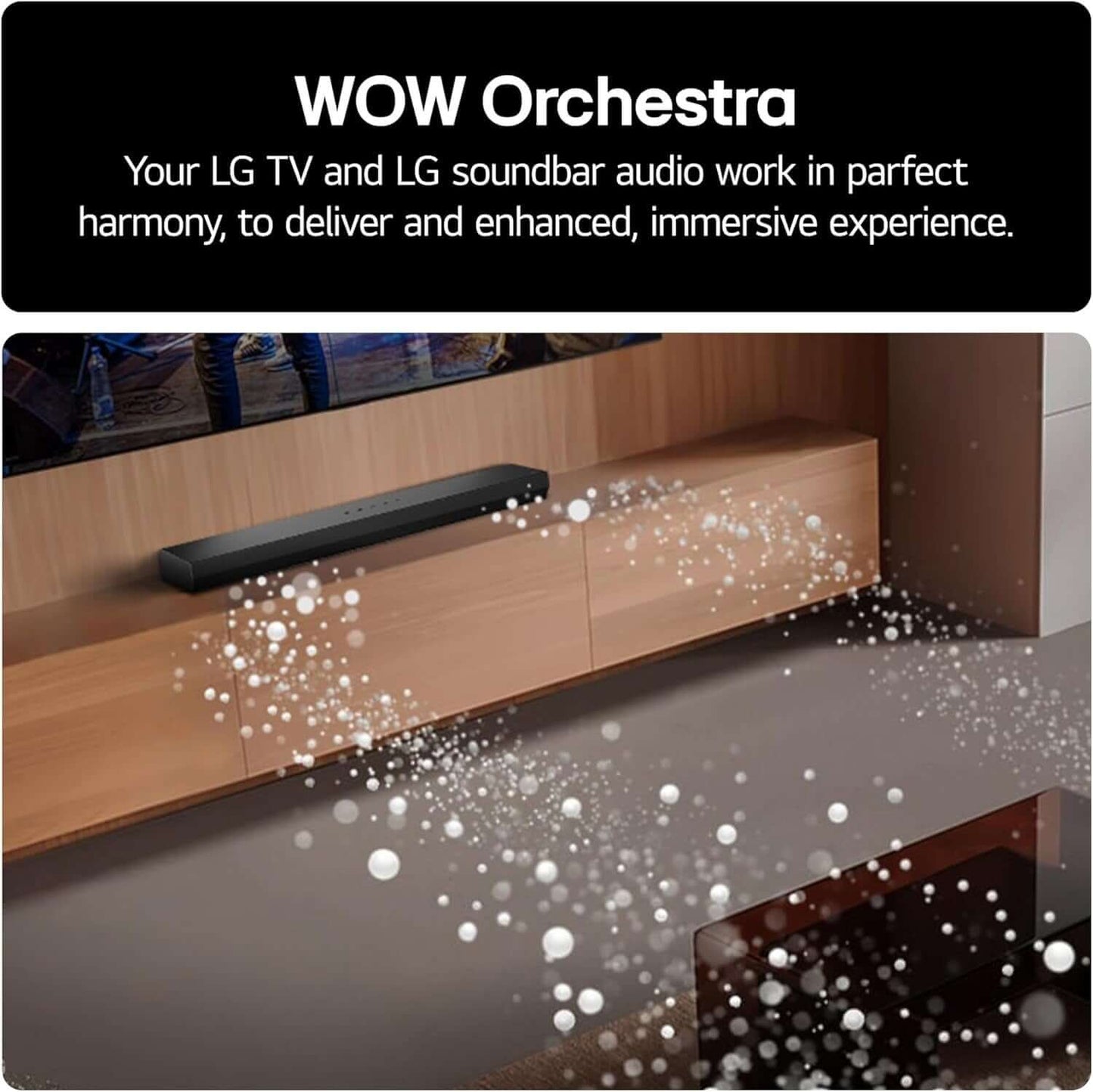 LG US20A SOUNDBAR 2.0 WIRELESS BLUETOOTH 5.3 COMPACT 50W RMS HDMI USB PORT BLACK delivering immersive audio experience.