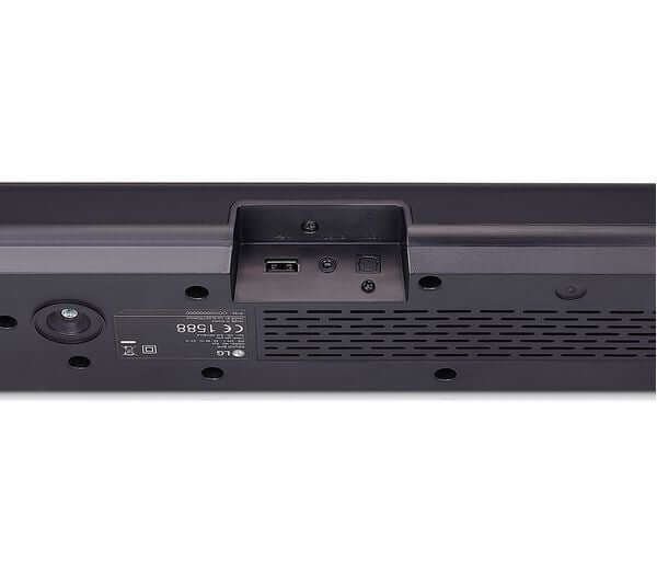 LG SQC1 SOUNDBAR 2.1 160W BLUETOOTH 4.0 COMPACT WIRELESS SUBWOOFER OPTICAL USB back panel showing USB and optical ports.