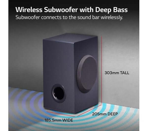 Wireless subwoofer for LG SQC1 SOUNDBAR 2.1 160W BLUETOOTH 4.0 with deep bass and wireless connection.