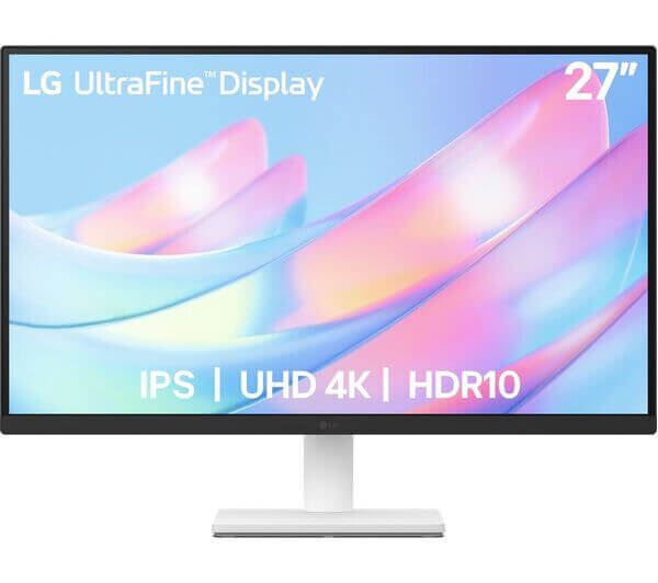 LG 27-inch UltraFine 4K Monitor with HDR10 and IPS technology, showcasing vibrant colors and sleek design.