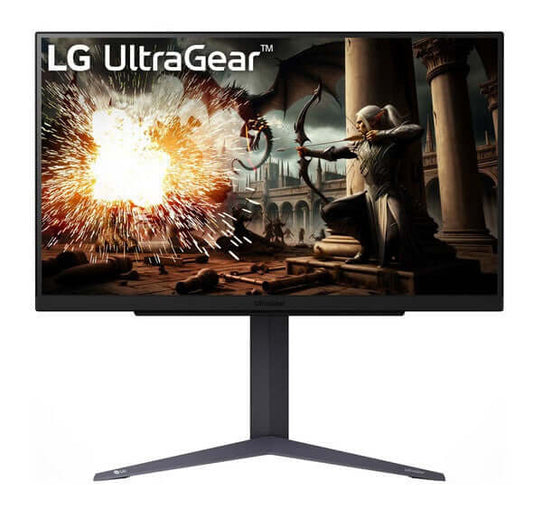 LG UltraGear 27" gaming monitor showcasing explosive action with vibrant colors and high contrast.