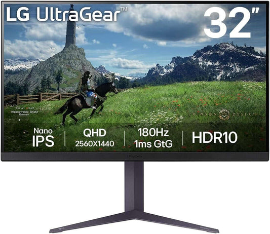 LG UltraGear 32" Quad HD Nano IPS Gaming Monitor with 180Hz refresh rate and HDR10 for immersive gaming.