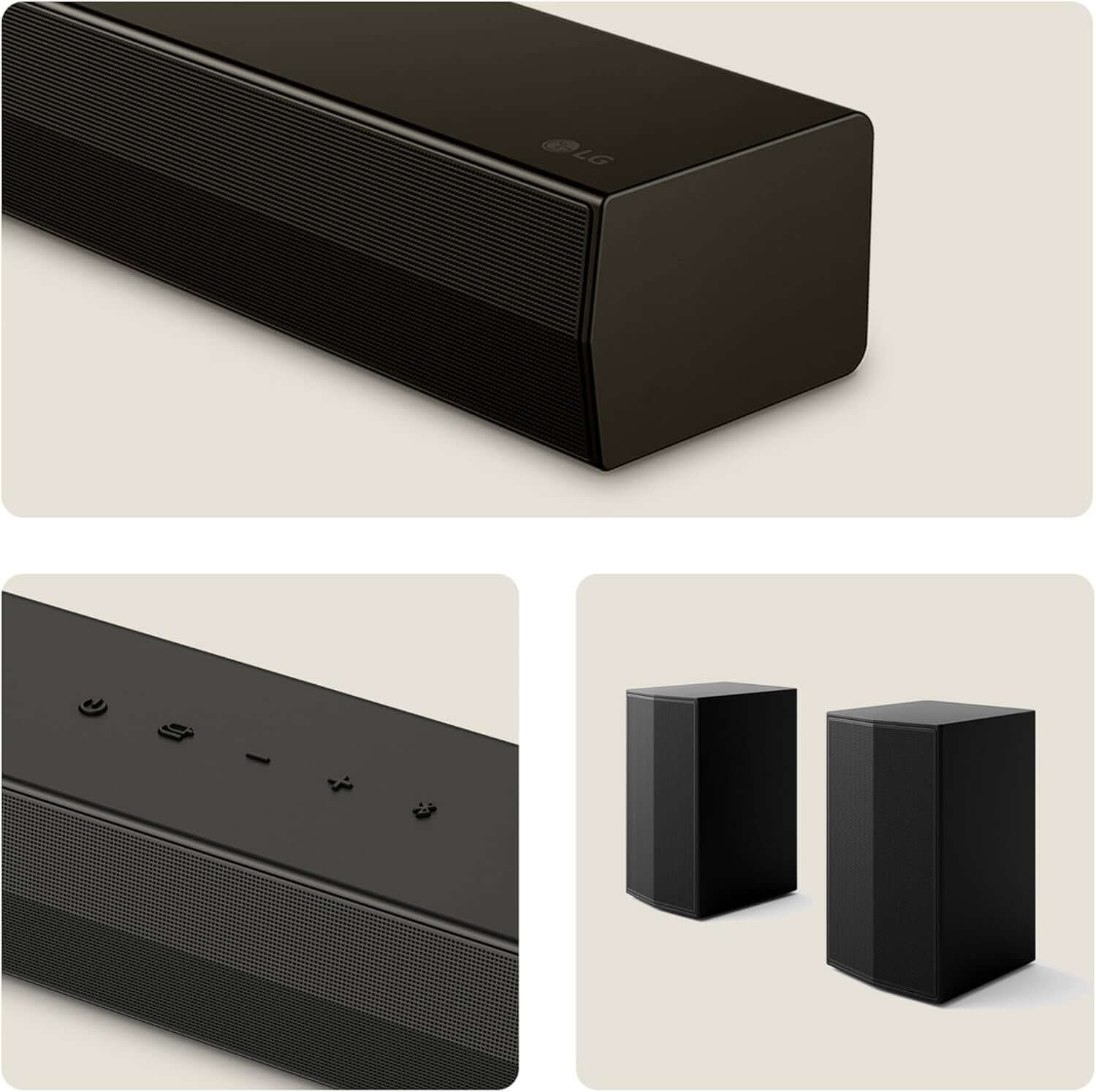 LG US40TR SOUNDBAR 4.1 400W WIRELESS SUBWOOFER BLUETOOTH HDMI AI SOUND PRO close-up showing soundbar design and wireless subwoofer.