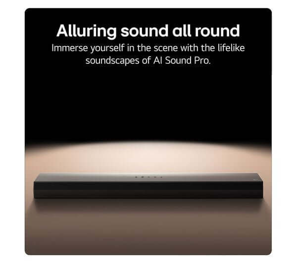 LG US60TR SOUNDBAR 5.1 440W WIRELESS SUBWOOFER BLUETOOTH HDMI USB AI SOUND PRO showcasing alluring sound.