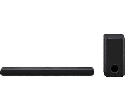 LG US77TY SOUNDBAR HOME CINEMA 3.1.3 WIRELESS SUBWOOFER 4K DOLBY ATMOS RRP £899 in black color.