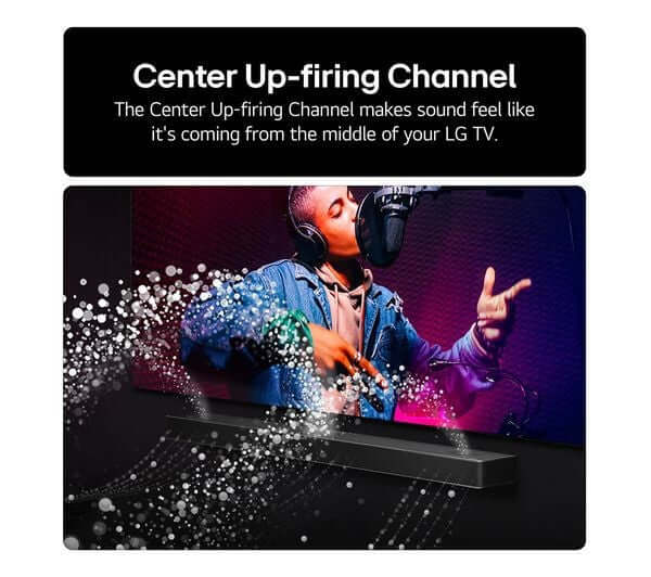 LG US80TR SOUNDBAR HOME CINEMA WIRELESS SUBWOOFER 580W DOLBY ATMOS displaying Center Up-firing Channel.
